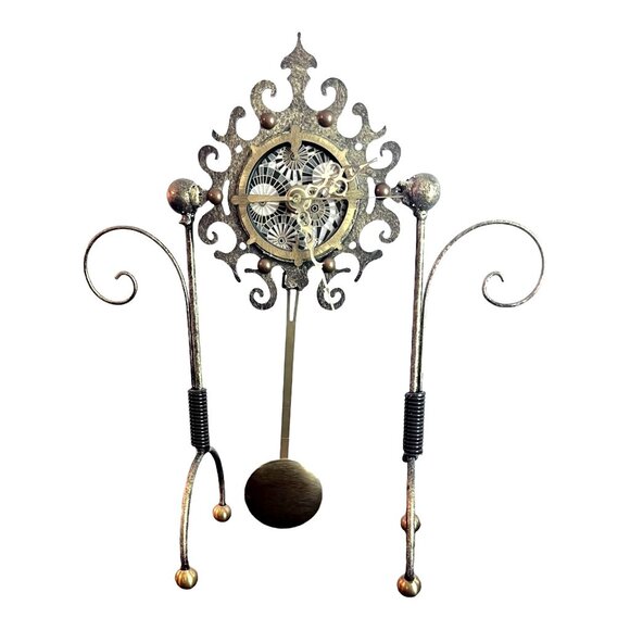 Mantel, Tabletop clock Brass Metal Pendulum Battery Operated 15” Tall X 13" Wide - Picture 1 of 7